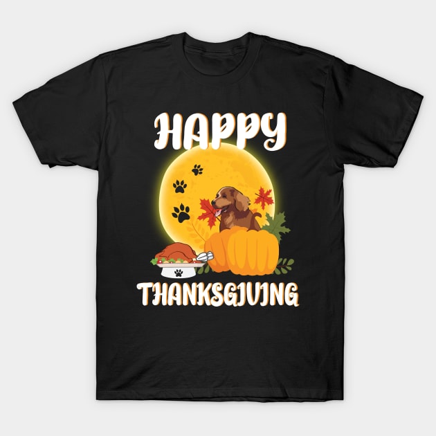 Chesapeake Bay Retriever Seeing Turkey Dish Happy Halloween Thanksgiving Merry Christmas Day T-Shirt by Cowan79